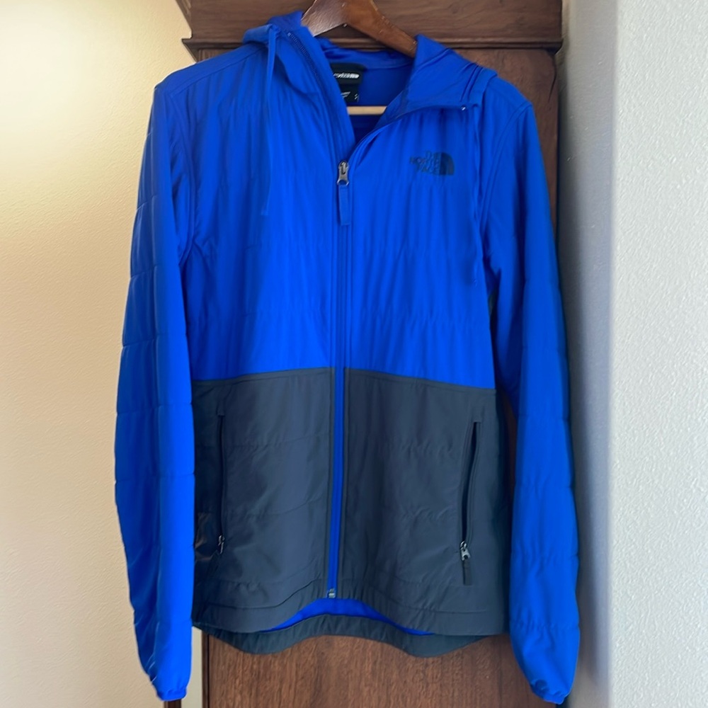 NWoT men’s small North face mountain hoodie, grey and brite blue